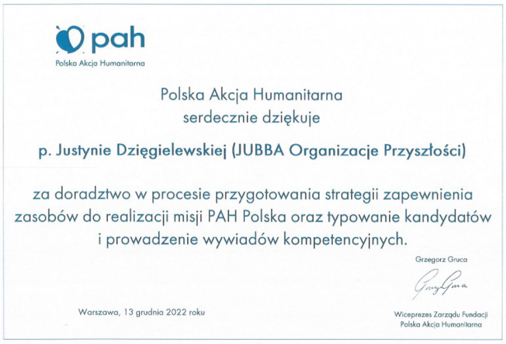 Podziękowania Polskiej Akcji Humanitarnej